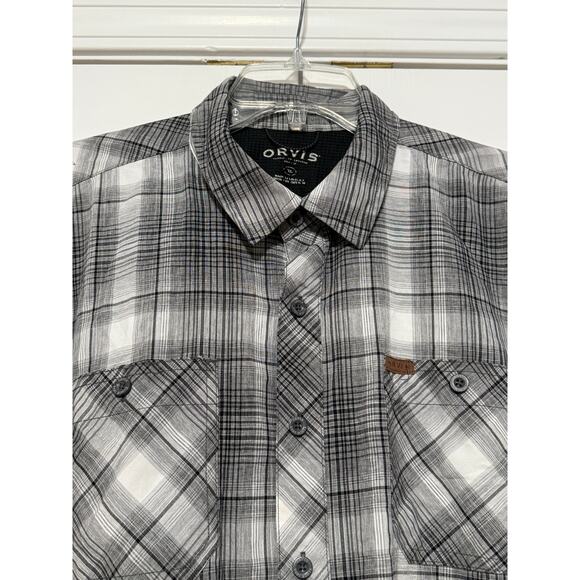 Men's Orvis Gray Plaid Button-Up Short Sleeve Shirt, Size XL - Picture 3 of 6